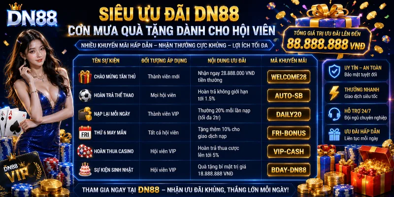 Chương trình khuyến mãi DN88 dành cho hội viên với nhiều nhóm ưu đãi theo từng thời điểm