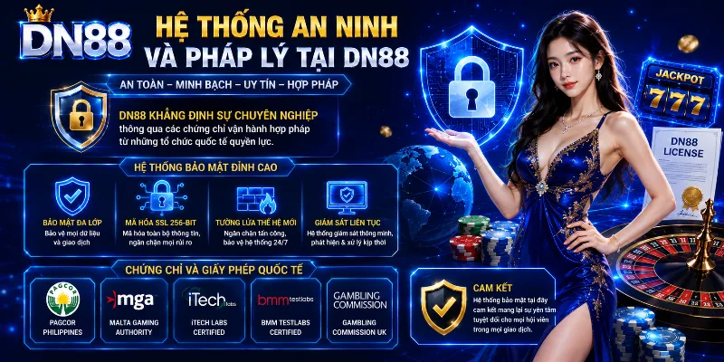 Minh họa các yếu tố an ninh bảo mật và thông tin pháp lý người dùng cần kiểm tra tại DN88